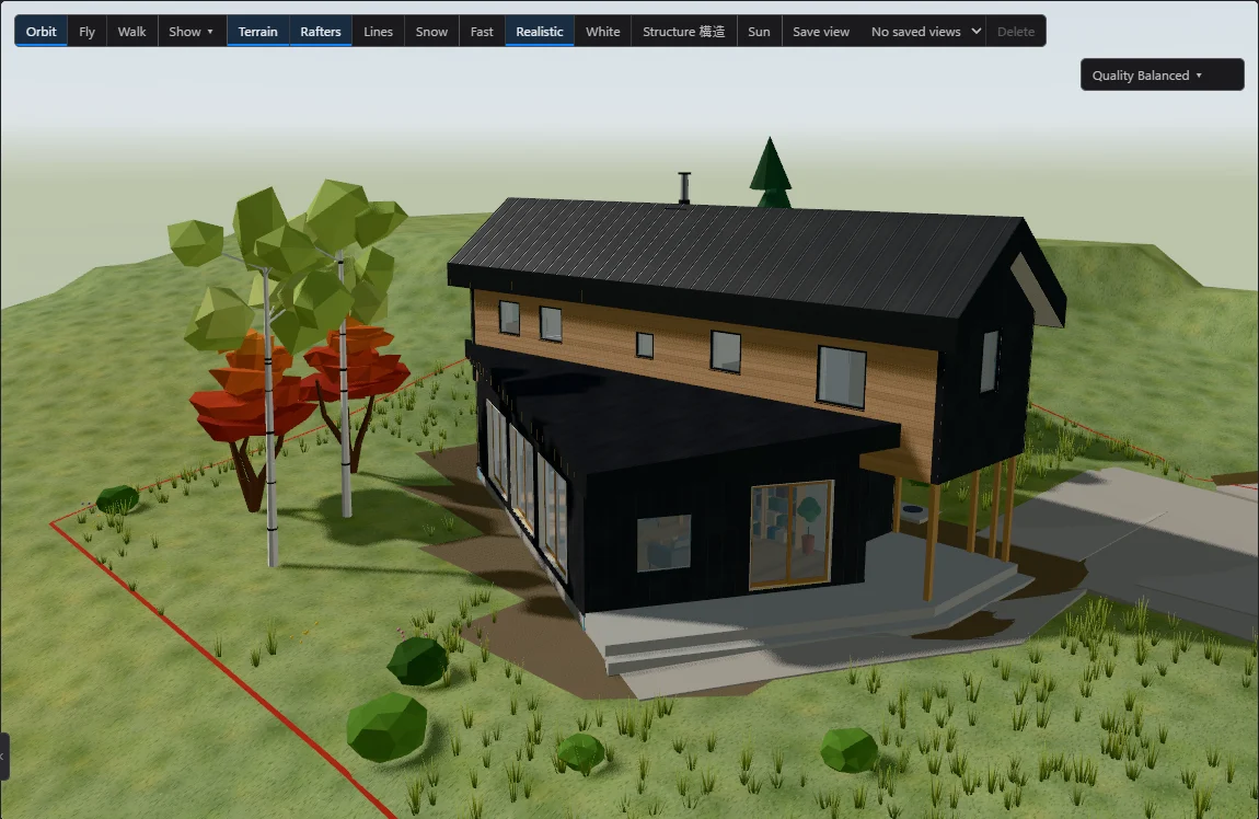 Sample house in 3D with the catalogue windows